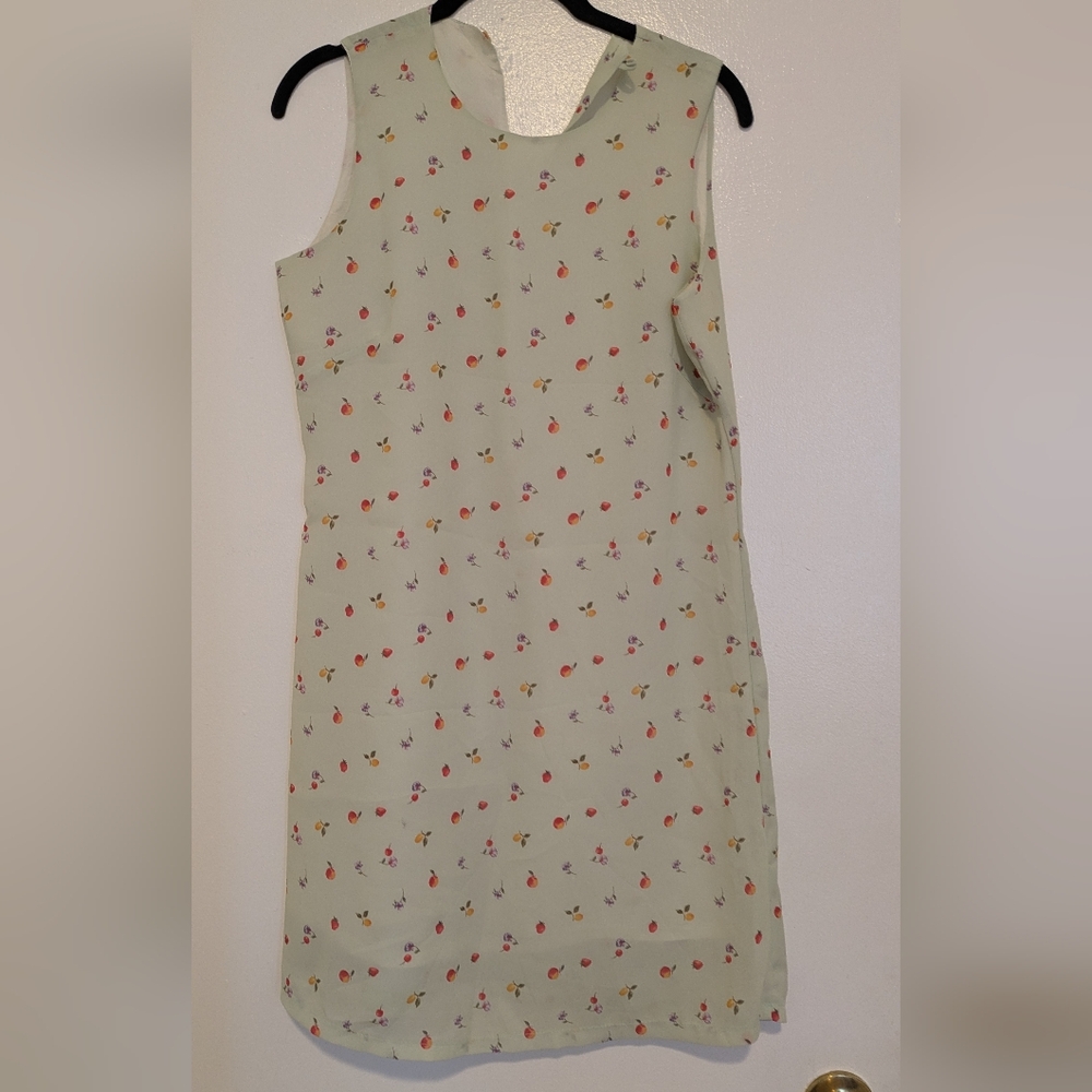 Vintage Spring Shift Dress Floral And Fruits Print